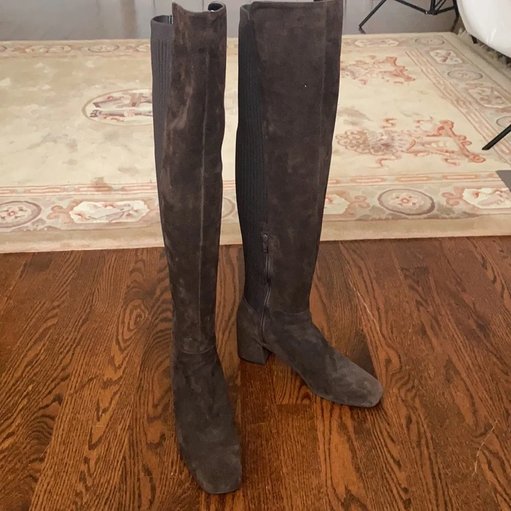 Kenneth Cole Elouise Brown Suede & Rib Knit Over The Knee High Boots